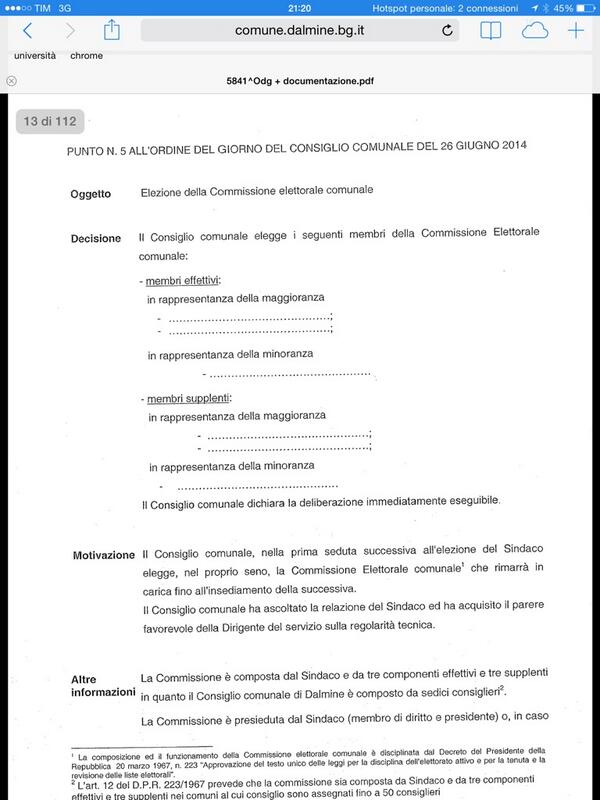 Punto 5 : elezione commissione elettorale comunale #opendalmine http://t.co/qvSGAsjaZt